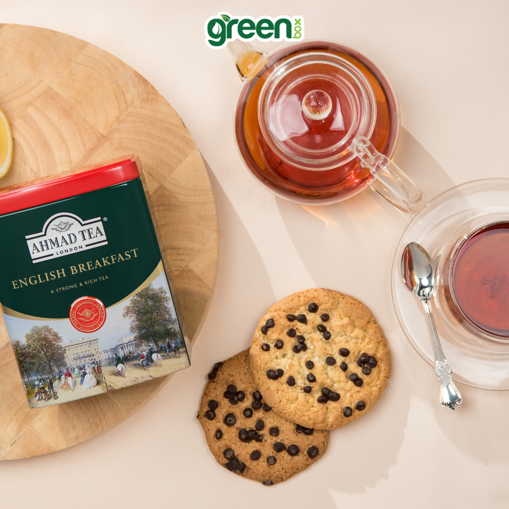 Trà đen Ahmad Tea English Breakfast hộp thiếc 100g dùng pha ấm, trà Anh hảo hạng cho buổi sáng tỉnh táo