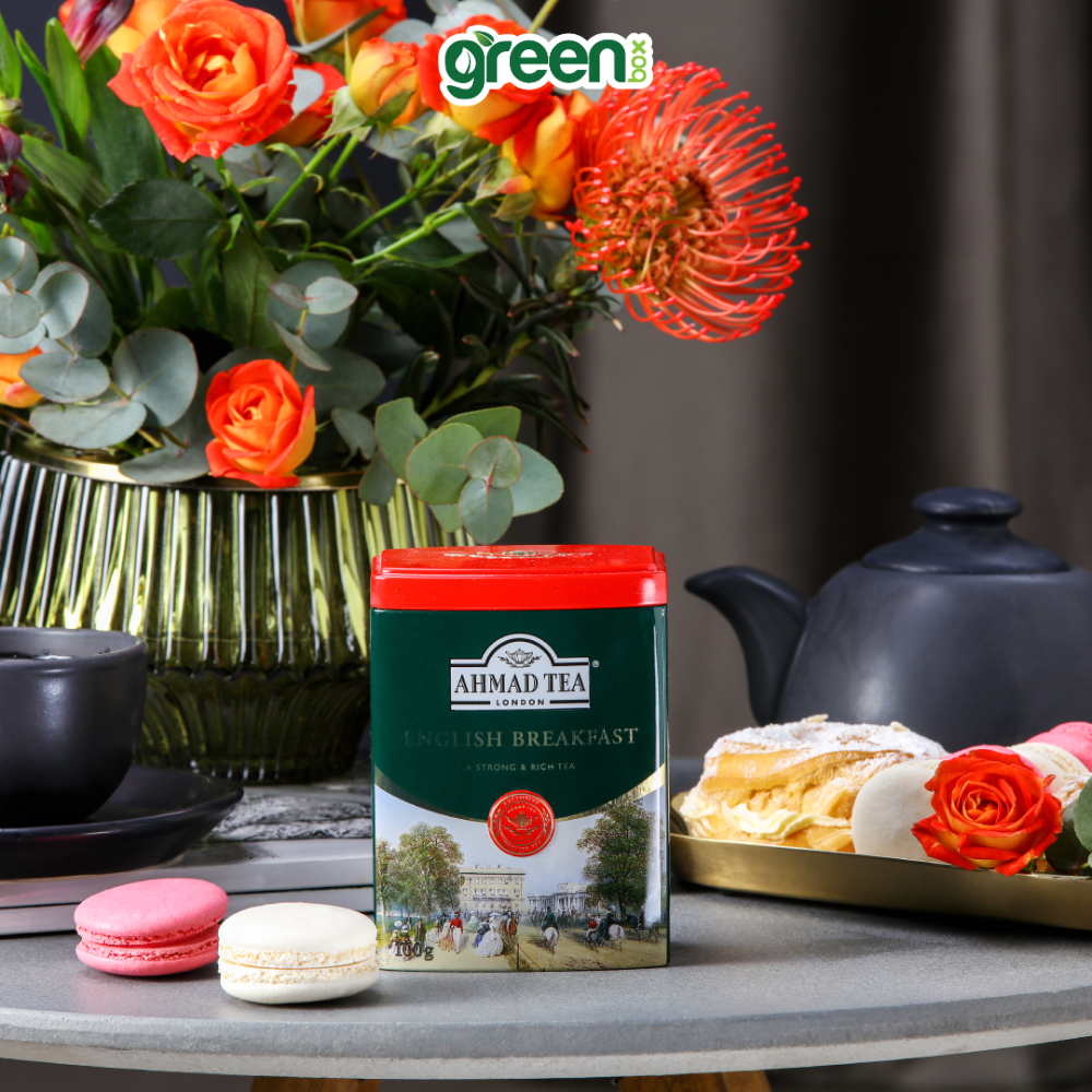 Trà đen Ahmad Tea English Breakfast hộp thiếc 100g dùng pha ấm, trà Anh hảo hạng cho buổi sáng tỉnh táo