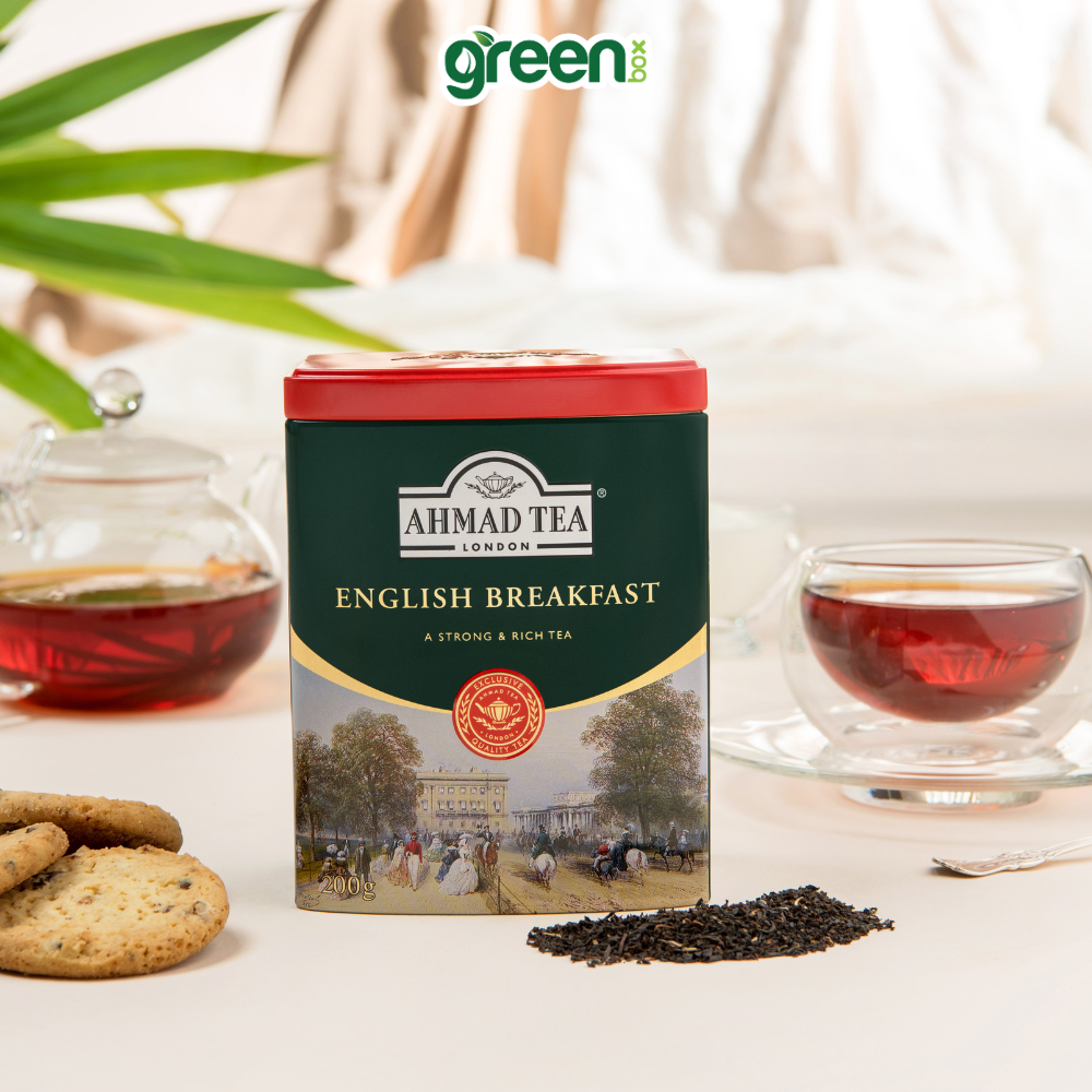 Trà đen Ahmad Tea English Breakfast hộp thiếc 100g dùng pha ấm, trà Anh hảo hạng cho buổi sáng tỉnh táo