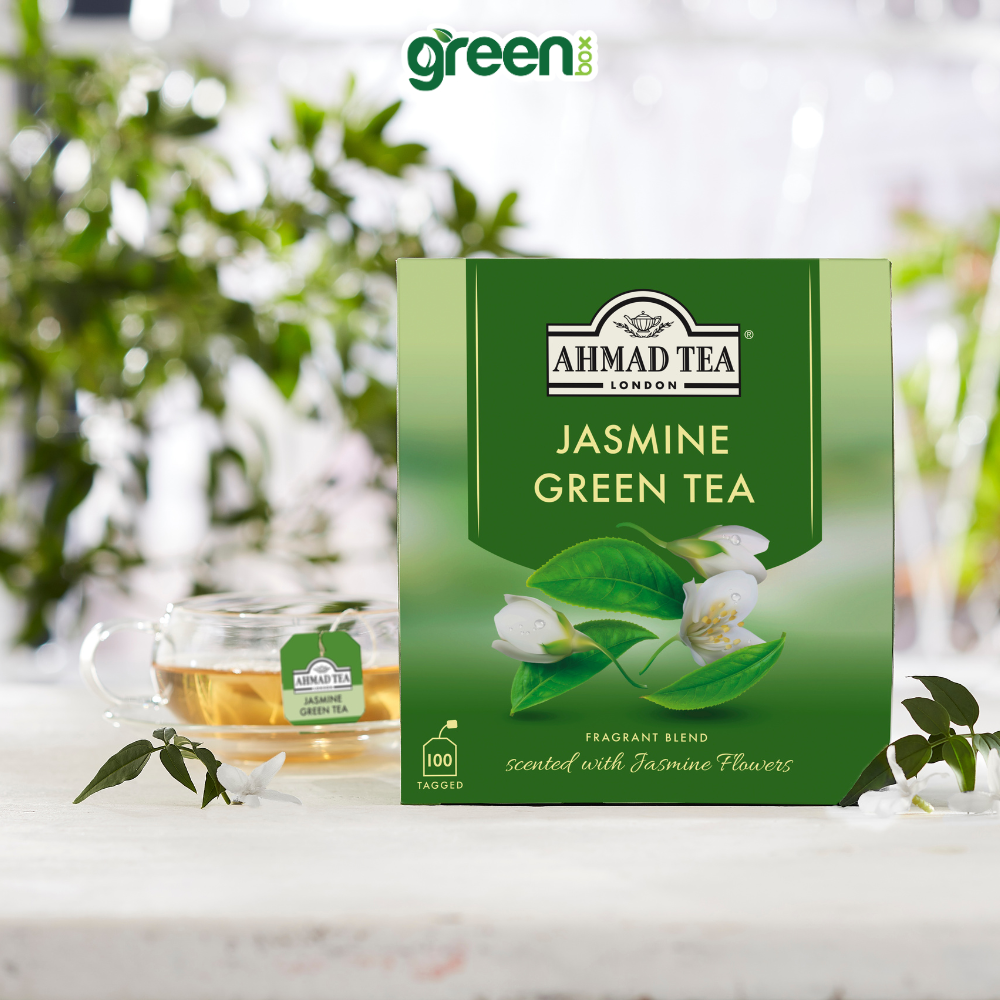 Trà xanh hoa nhài Ahmad Tea 200g 100 túi lọc, trà Anh thơm thanh tao, uống dịu nhẹ thư giãn