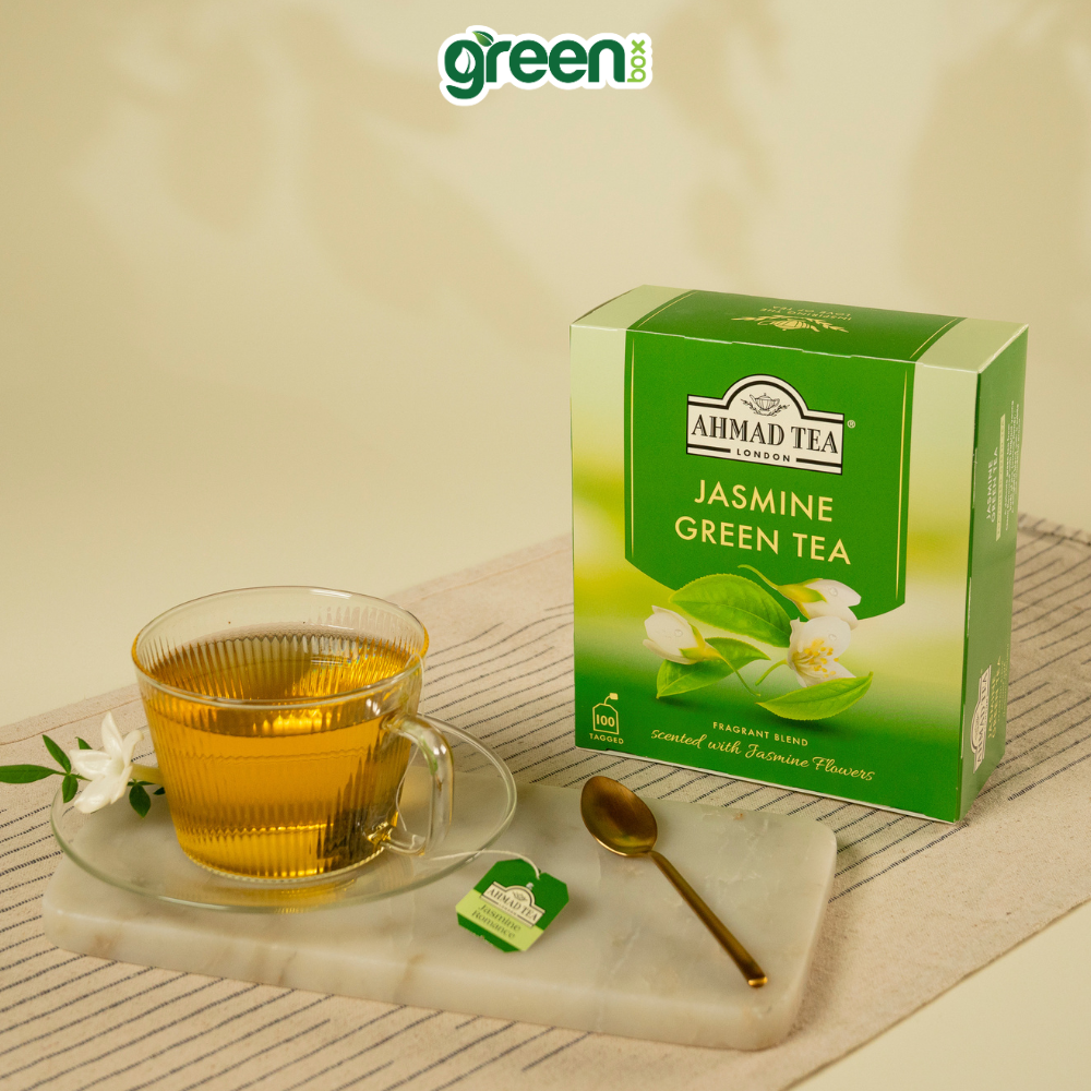 Trà xanh hoa nhài Ahmad Tea 200g 100 túi lọc, trà Anh thơm thanh tao, uống dịu nhẹ thư giãn