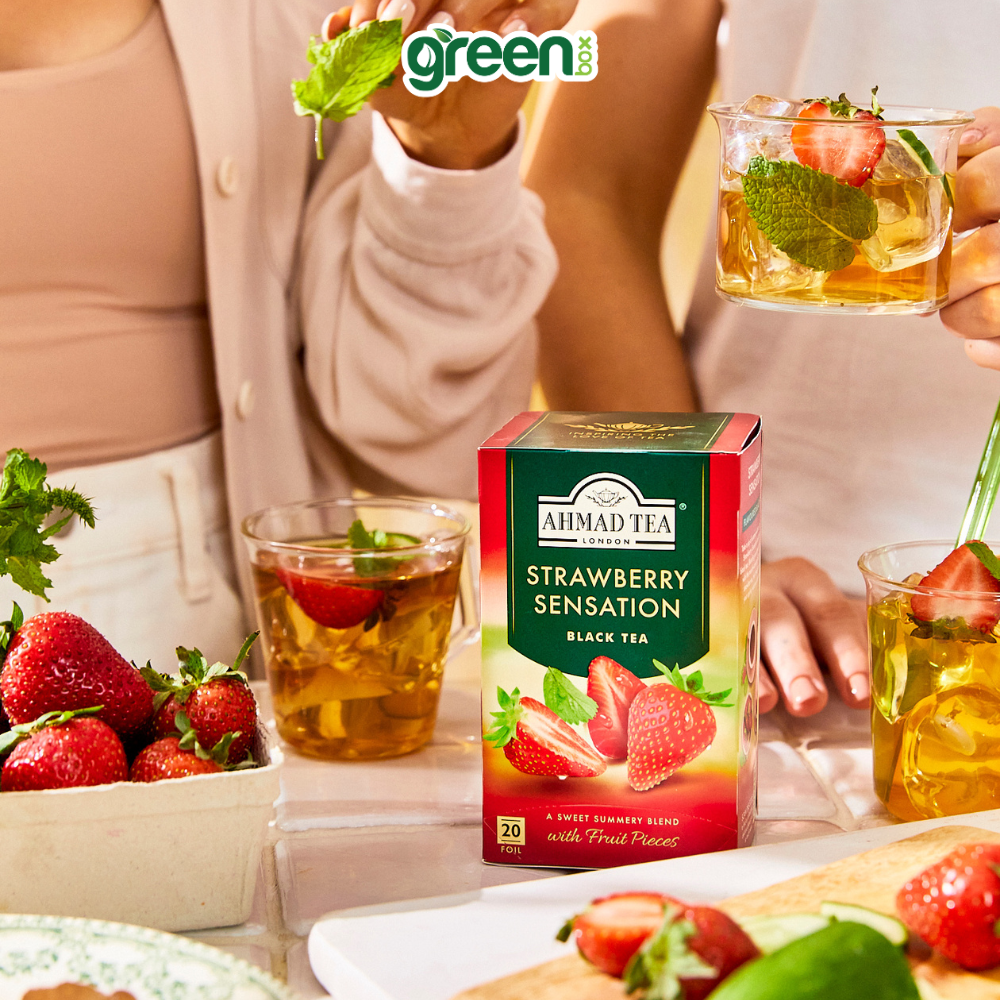 Trà dâu Ahmad Tea strawberry sensation 20 túi nhôm, trà anh hương vị trà trái cây thanh mát