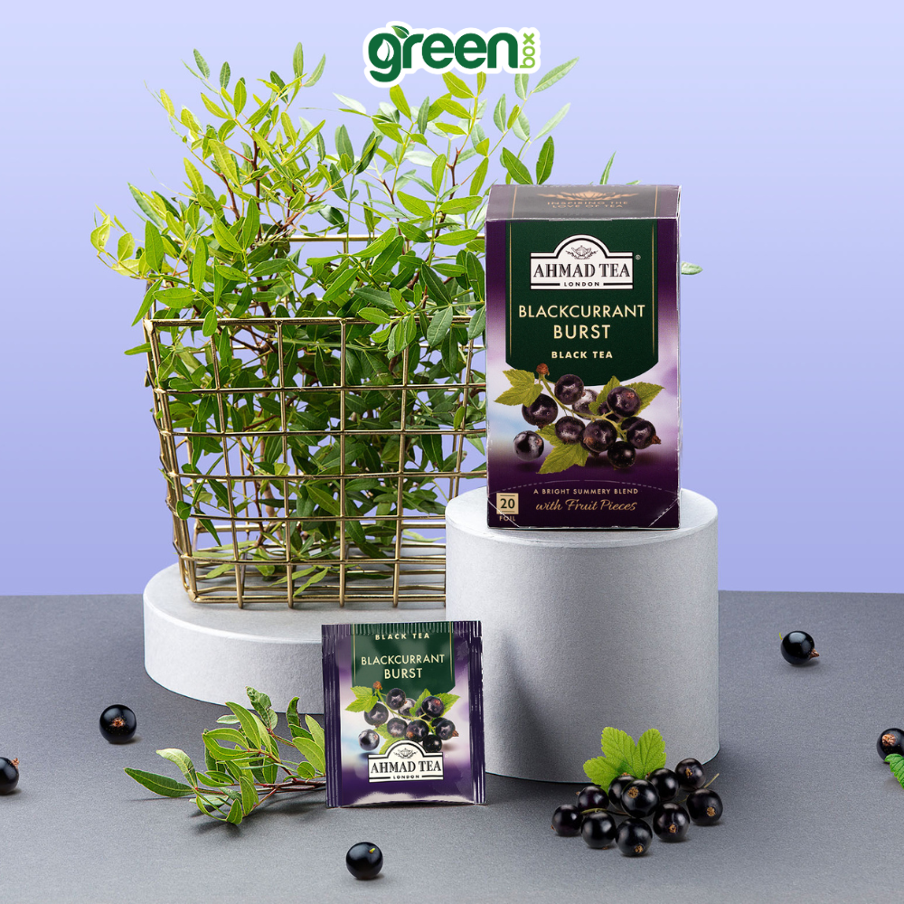Trà quả lý chua đen Ahmad Tea blackcurrant burst 20 túi nhôm, trà Anh hương vị trái cây đậm vị thanh mát