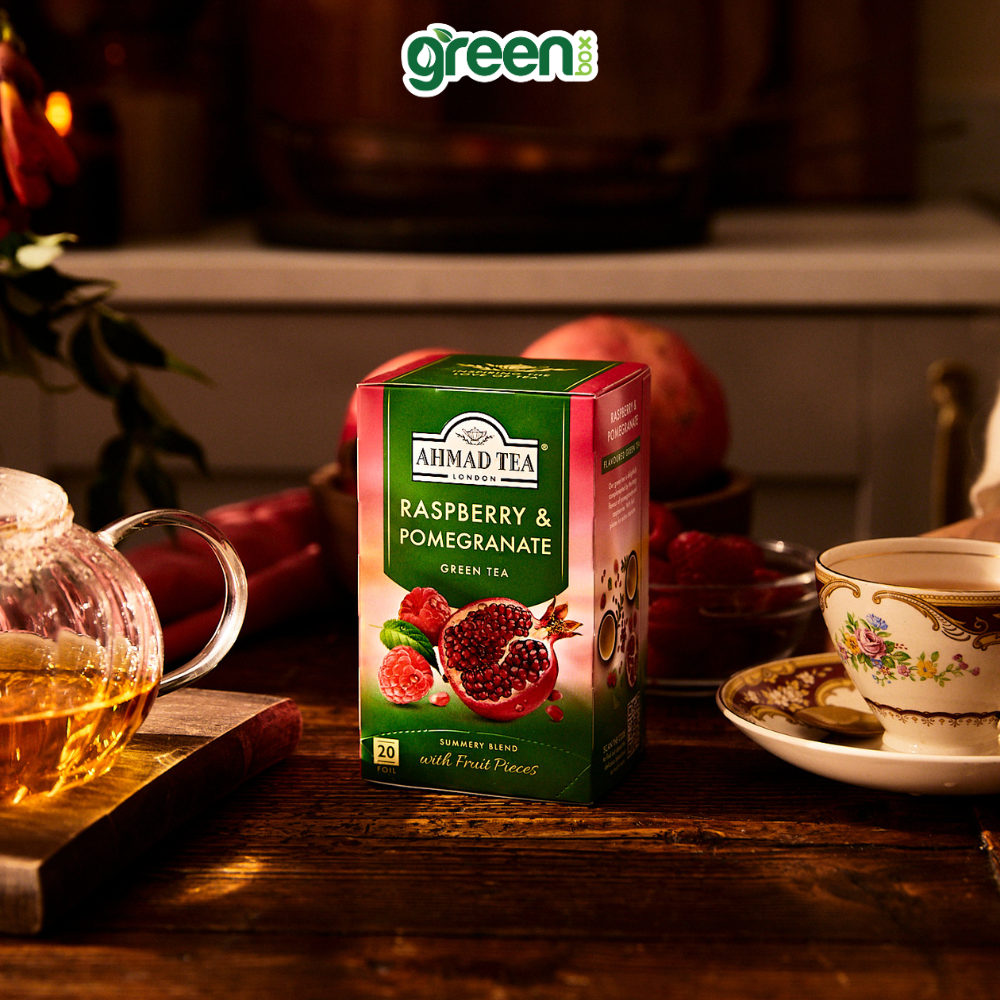 Trà xanh phúc bồn tử & lựu Ahmad Tea 20 túi nhôm, trà Anh hương vị trái cây thanh mát ngọt dịu