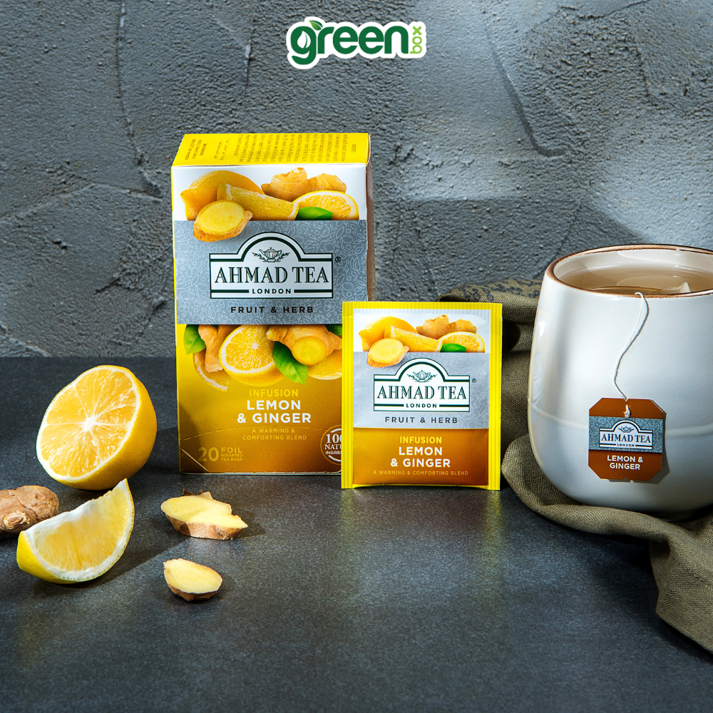 Trà thảo mộc chanh gừng Ahmad Tea  20 túi nhôm, trà Anh thanh nhiệt thư giãn