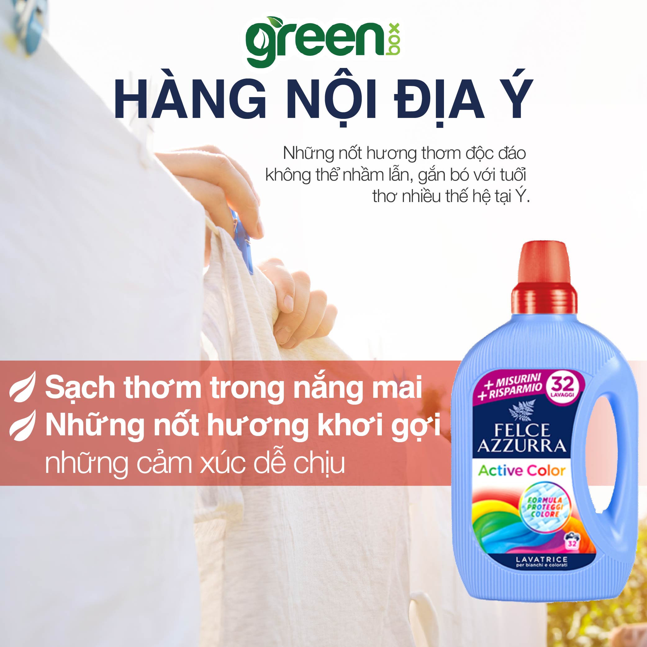 Nước giặt đậm đặc hương nước hoa Ý đánh bay các vết bẩn cứng đầu bảo vệ quần áo màu Felce Azzurra, chai 1.595L