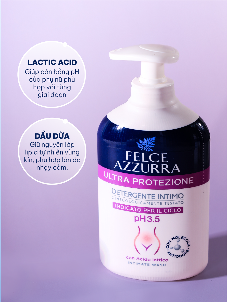 Dung dịch vệ sinh ngày kinh nguyệt Felce Azzura PH 3.5 Ultra Protection bảo vệ ngăn mùi hôi 250ml