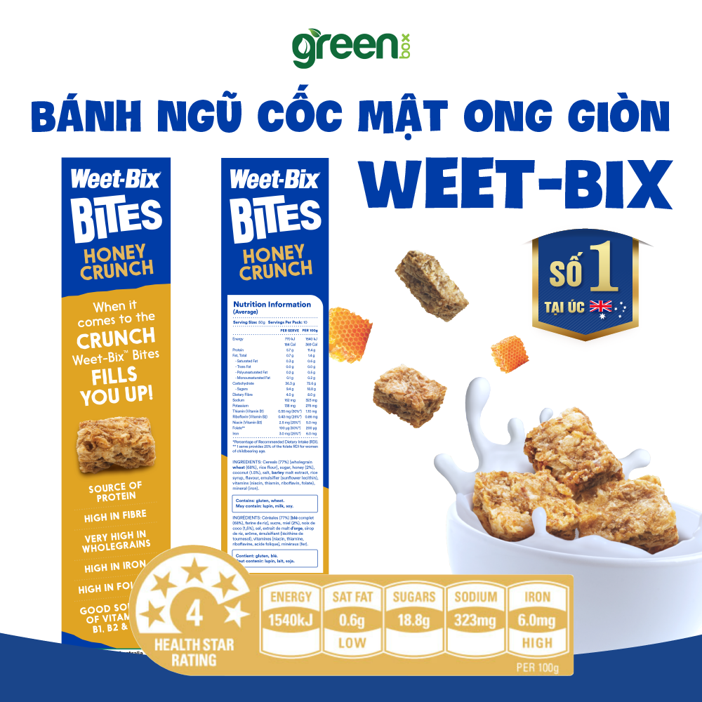 Bánh Ngũ Cốc Mật ong giòn Weet - Bix 510G thương hiệu ngũ cốc ăn sáng số 1 tại Úc