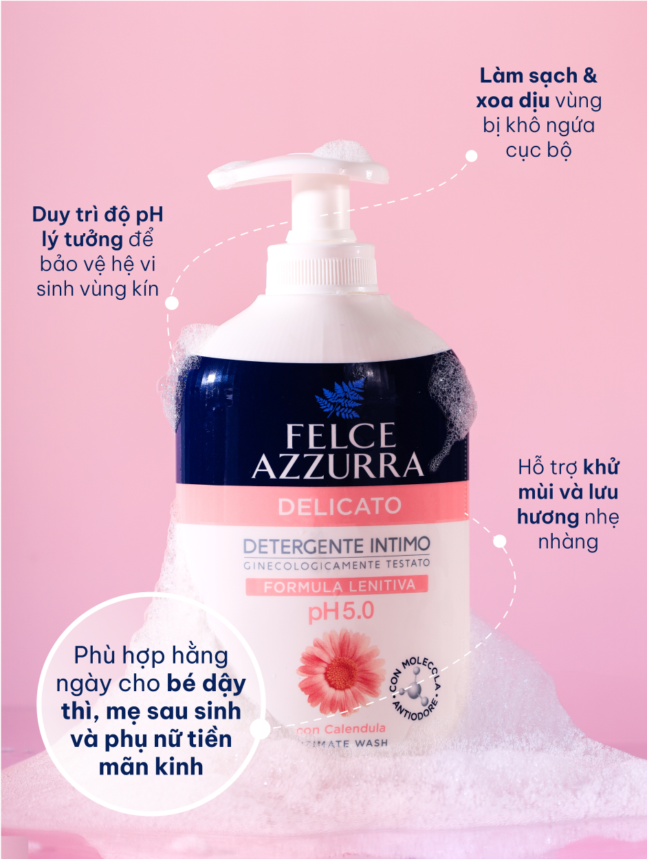 Dung dịch vệ sinh phụ nữ hàng ngày giảm khô ngăn mùi hôi pH 5.0 hương hoa cúc Địa Trung Hải Felce Azzurra Ý, chai 250ml