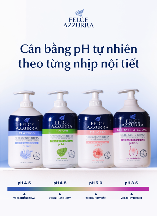 Dung dịch vệ sinh phụ nữ hàng ngày giảm khô ngăn mùi hôi pH 5.0 hương hoa cúc Địa Trung Hải Felce Azzurra Ý, chai 250ml